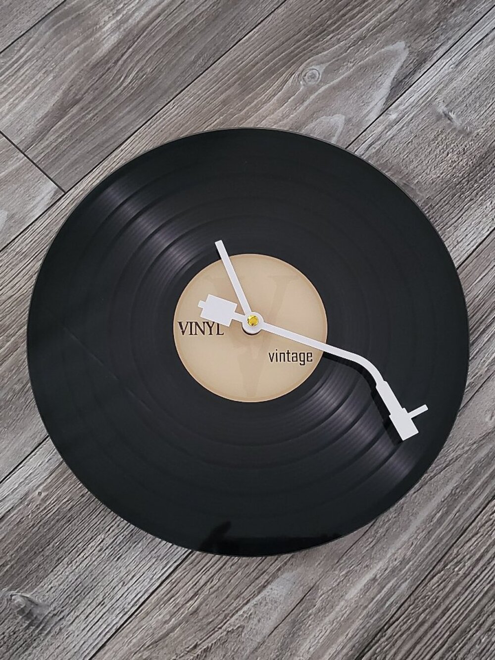 Vintage 2000s Glass Vinyl Record Wall Clock Retro Music Decor 12"